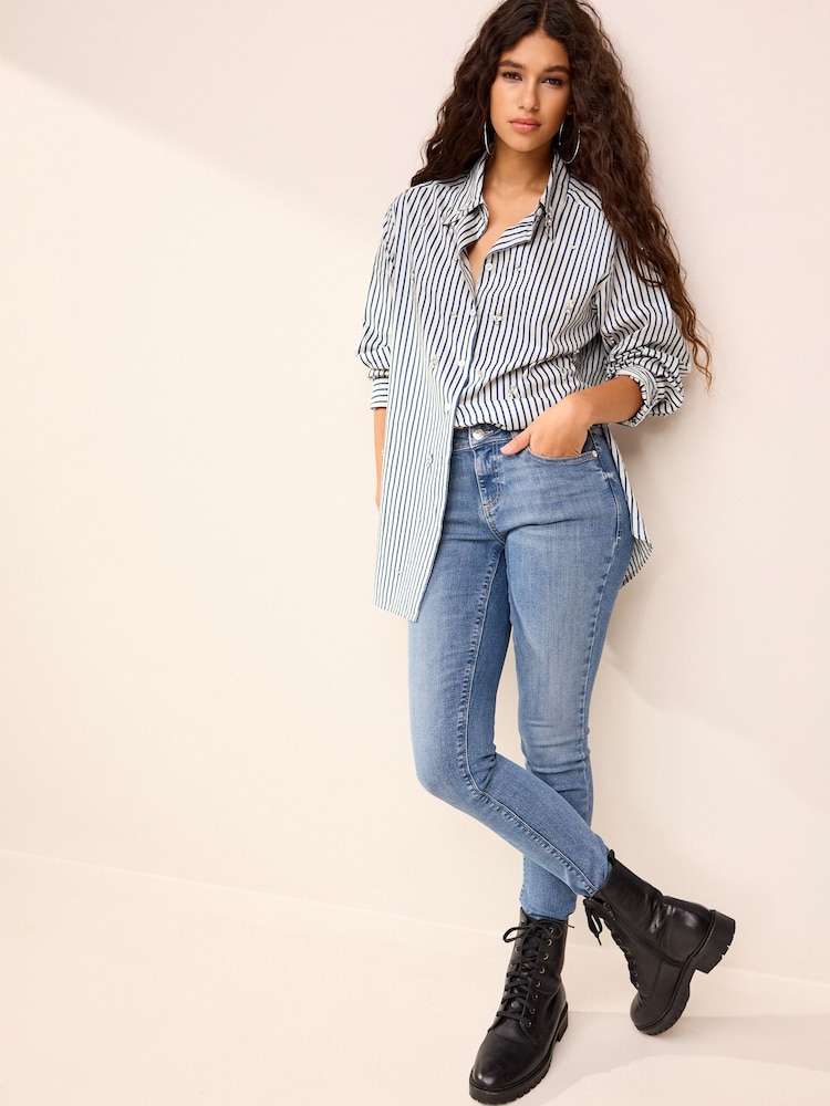 Blue Stripe Gem Embellished Long Sleeve Shirt - Image 2 of 6