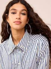 Blue Stripe Gem Embellished Long Sleeve Shirt - Image 4 of 6