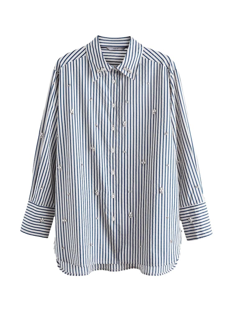 Blue Stripe Gem Embellished Long Sleeve Shirt - Image 5 of 6