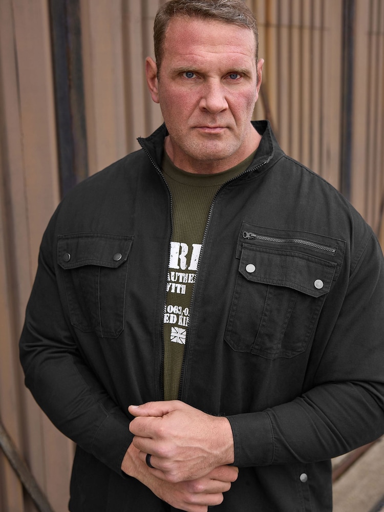 BadRhino Big & Tall Black Cotton Zip Through Jacket - Image 1 of 2 BadRhino Big & Tall Black Cotton Zip Through Jacket - Image 1 of 2