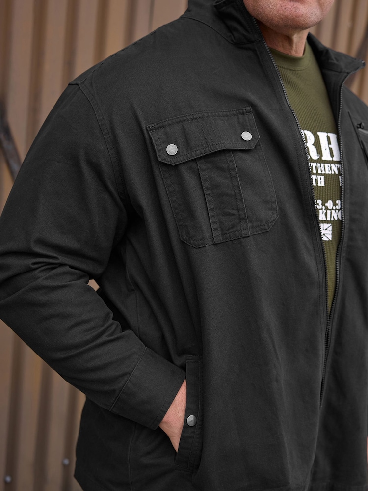BadRhino Big & Tall Black Cotton Zip Through Jacket - Image 2 of 2 BadRhino Big & Tall Black Cotton Zip Through Jacket - Image 2 of 2