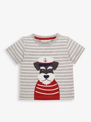 JoJo Maman Bébé Marl Grey Kids Nautical Dog Appliqué T-Shirt - Image 1 of 2