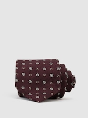 Reiss Burgundy Onorio Silk-Blend Micro Floral Medallion Tie - Image 1 of 5
