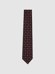 Reiss Burgundy Onorio Silk-Blend Micro Floral Medallion Tie - Image 2 of 5