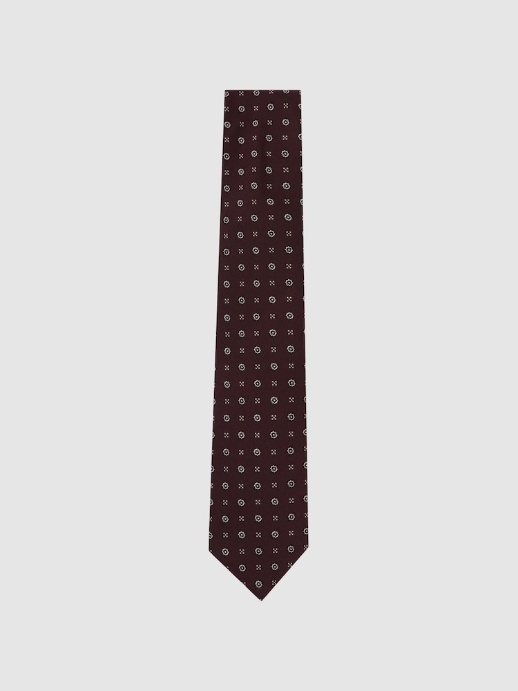 Reiss Burgundy Onorio Silk-Blend Micro Floral Medallion Tie - Image 2 of 5 Reiss Burgundy Onorio Silk-Blend Micro Floral Medallion Tie - Image 2 of 5