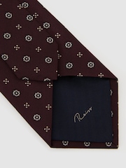 Reiss Burgundy Onorio Silk-Blend Micro Floral Medallion Tie - Image 4 of 5