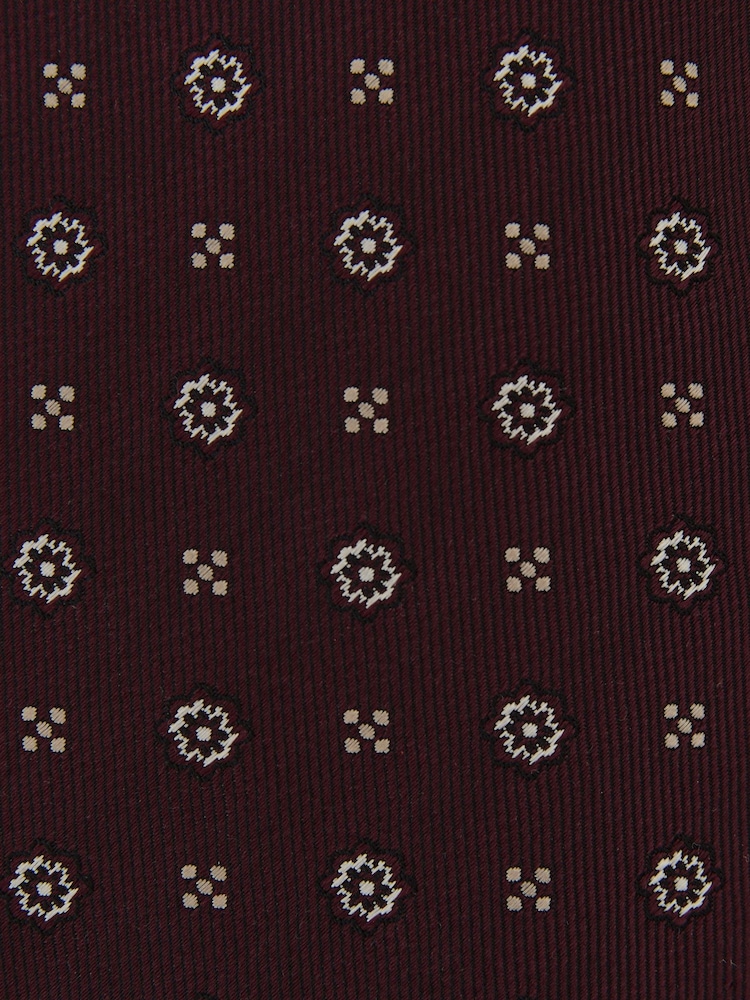 Reiss Burgundy Onorio Silk-Blend Micro Floral Medallion Tie - Image 5 of 5 Reiss Burgundy Onorio Silk-Blend Micro Floral Medallion Tie - Image 5 of 5