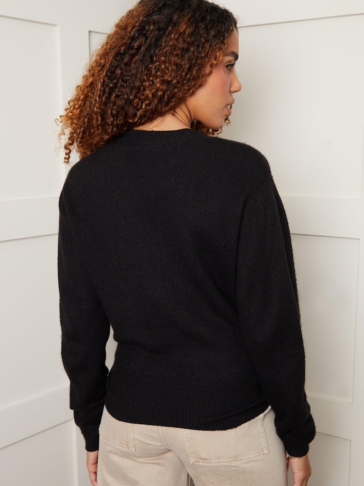 Threadbare Black Wrap Front Knitted Jumper - Image 2 of 4