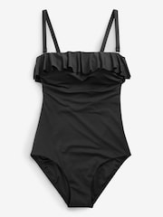 Black Ruffle Bandeau Boobtube Tummy Control Swimsuit - Image 2 of 3