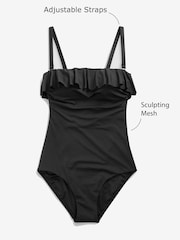 Black Ruffle Bandeau Boobtube Tummy Control Swimsuit - Image 3 of 3