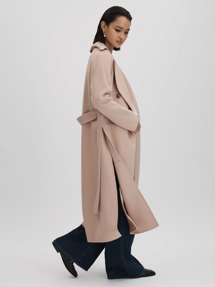 Reiss Neutral Sasha Wool Blend Double Breasted Blindseam Coat - Image 1 of 6
