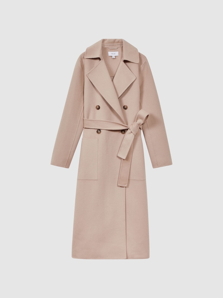 Reiss Neutral Sasha Wool Blend Double Breasted Blindseam Coat - Image 2 of 6