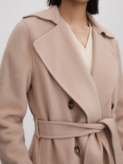 Reiss Neutral Sasha Wool Blend Double Breasted Blindseam Coat - Image 4 of 6