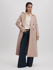 Reiss Neutral Sasha Wool Blend Double Breasted Blindseam Coat - Image 5 of 6