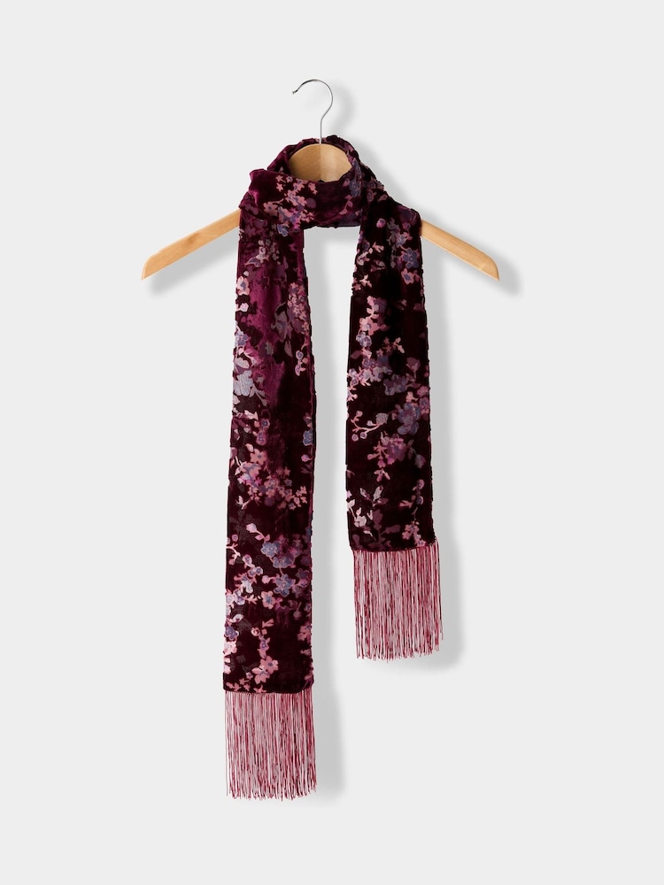 Joe Browns Pink Burgundy Devore Skinny Scarf - Image 1 of 2 Joe Browns Pink Burgundy Devore Skinny Scarf - Image 1 of 2