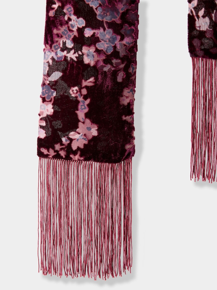 Joe Browns Pink Burgundy Devore Skinny Scarf - Image 2 of 2 Joe Browns Pink Burgundy Devore Skinny Scarf - Image 2 of 2
