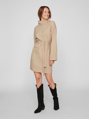 VILA Brown Long Sleeve High Neck Cosy Jumper Dress - Image 3 of 6