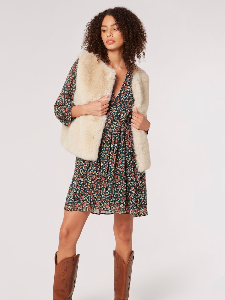 Apricot Natural Elegant Faux Fur Crop Gilet - Image 1 of 5