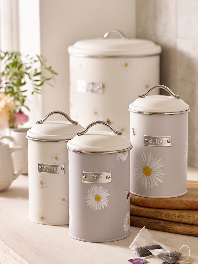 Set of 3 Grey Daisy and Bee Storage Tins - Image 1 of 3