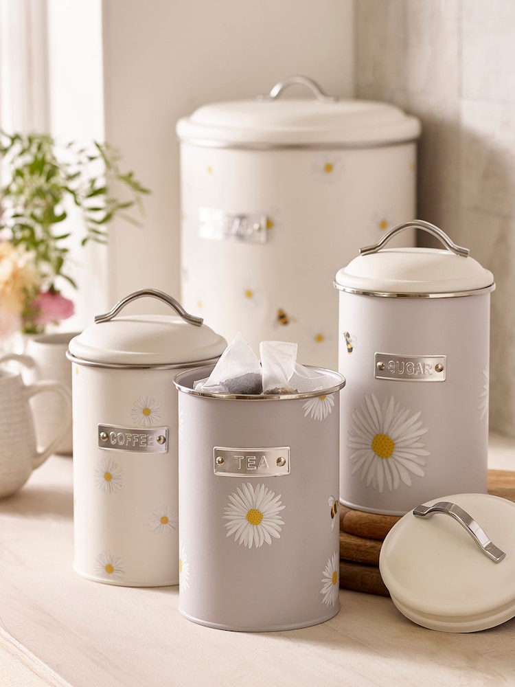 Set of 3 Grey Daisy and Bee Storage Tins - Image 2 of 3