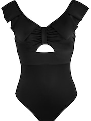 Pour Moi Black Space Frill Non Wired Swimsuit - Image 4 of 5