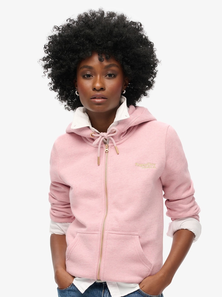 Superdry Pink Essential Logo Zip Hoodie - Image 1 of 6