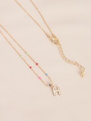 Gold Tone H Initial Beaded Necklace Letter R - Image 1 of 3