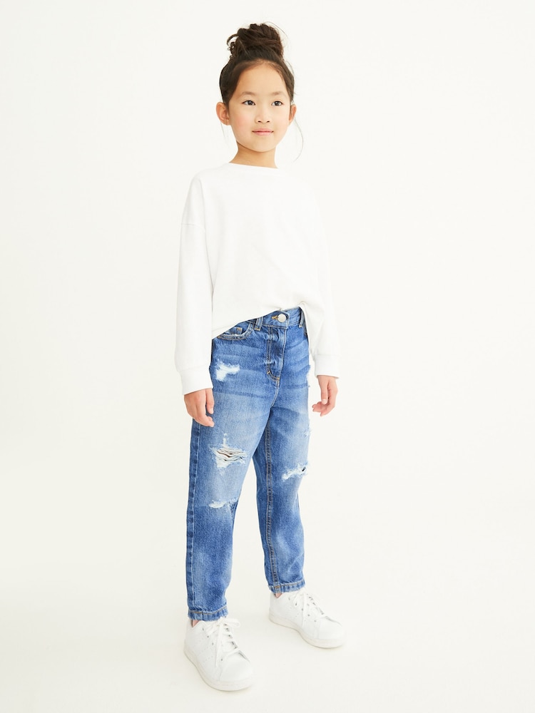 Denim, Mittelblau - Mom-Jeans aus 100 % Baumwolle im Used-Look (3–16 Jahre) - Bild 1 von 7 Denim, Mittelblau - Mom-Jeans aus 100 % Baumwolle im Used-Look (3–16 Jahre) - Bild 1 von 7