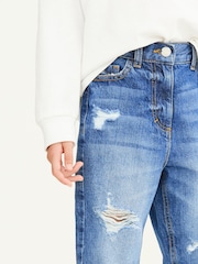 Mid Blue Denim Distressed Mom 100% Cotton Jeans (3-16yrs) - Image 4 of 7