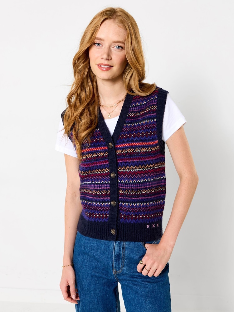 Joe Browns Freya Button Through Fairisle Vest - صورة 1 من 5