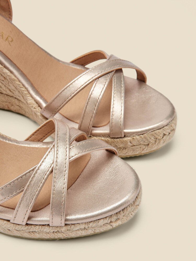 Sosandar Silver Strappy Leather Wedge Espadrilles - Image 5 of 5
