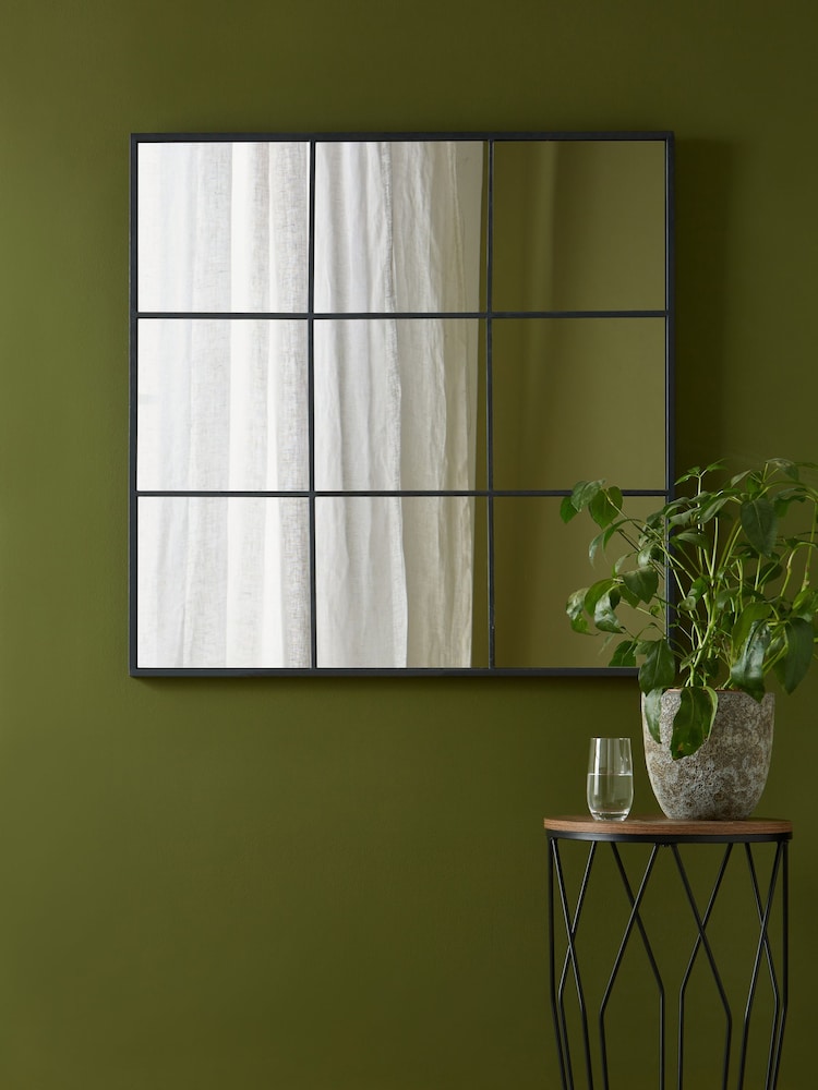 Black Metal Window Square Square Wall Mirror - Image 1 of 4