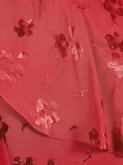 Love & Roses Red Satin Jacquard Drape Long Sleeve Blouse - Image 5 of 5
