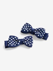 JoJo Maman Bébé Navy White Dot 2-Pack Kids Dotty Bow Hair Clips - Image 1 of 1