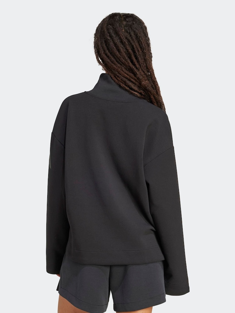adidas Black Soft Lux Quarter Zip Sweat Top - Image 2 of 6 adidas Black Soft Lux Quarter Zip Sweat Top - Image 2 of 6