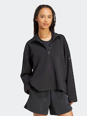 adidas Black Soft Lux Quarter Zip Sweat Top - Image 3 of 6