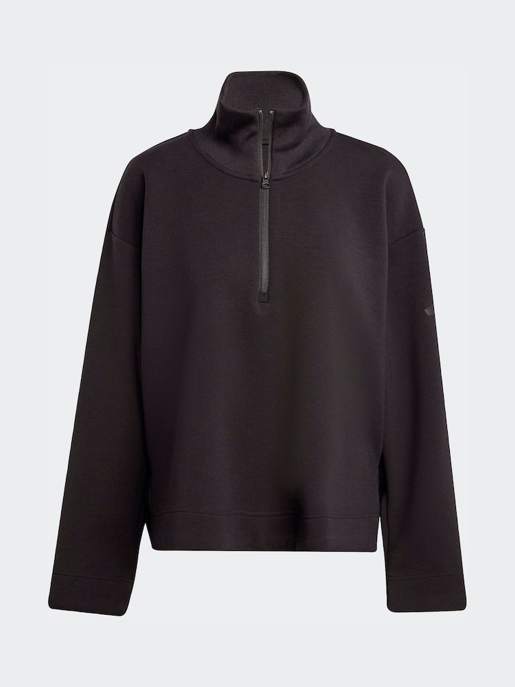 adidas Black Soft Lux Quarter Zip Sweat Top - Image 6 of 6 adidas Black Soft Lux Quarter Zip Sweat Top - Image 6 of 6