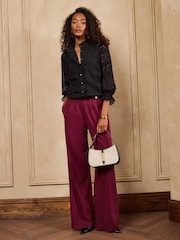 Love & Roses Black Lace Ruffle Front 3/4 Sleeve Blouse - Image 3 of 6