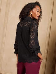 Love & Roses Black Lace Ruffle Front 3/4 Sleeve Blouse - Image 6 of 6