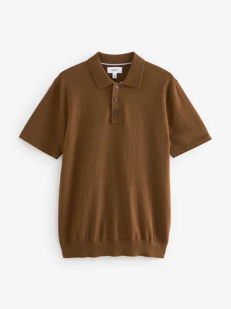 Brown Regular Fit Knitted Polo Shirt - Image 5 of 5