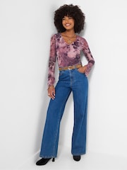 Joe Browns Pink Patterned Mesh Top With Wide Sleeve - Image 3 of 5