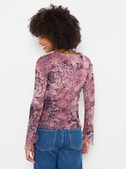 Joe Browns Pink Patterned Mesh Top With Wide Sleeve - Image 4 of 5