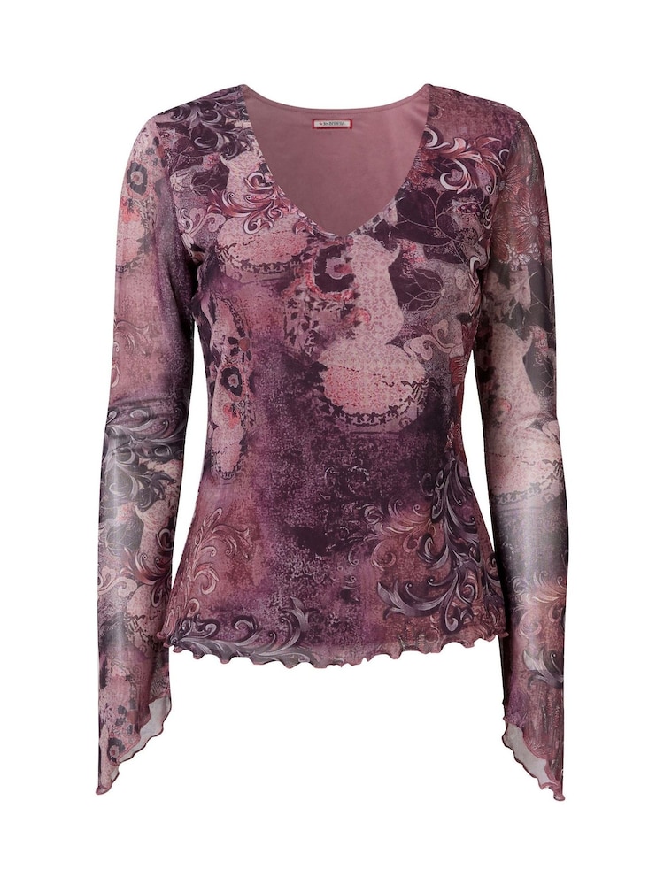 Joe Browns Pink Patterned Mesh Top With Wide Sleeve - Image 5 of 5 Joe Browns Pink Patterned Mesh Top With Wide Sleeve - Image 5 of 5