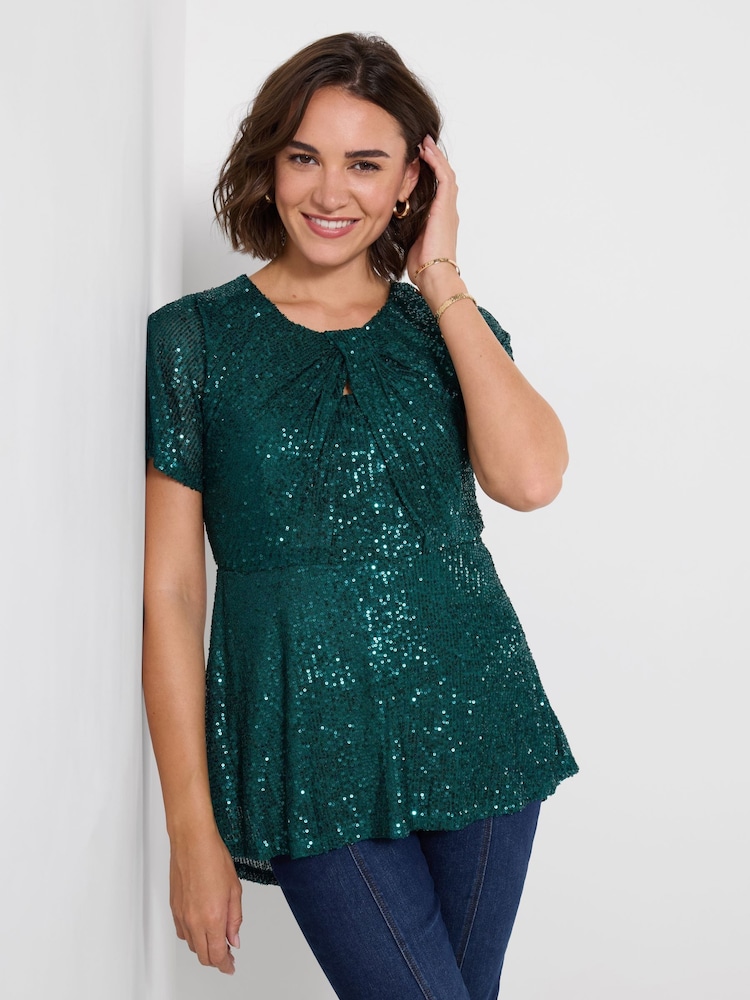 Joe Browns Green Sparkle Season Sequined Top - Image 1 of 5