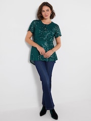 Joe Browns Green Sparkle Season Sequined Top - Image 4 of 5