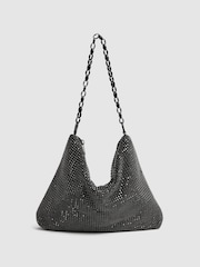 Reiss Black Trinity Draped Crystal Handbag - Image 1 of 5