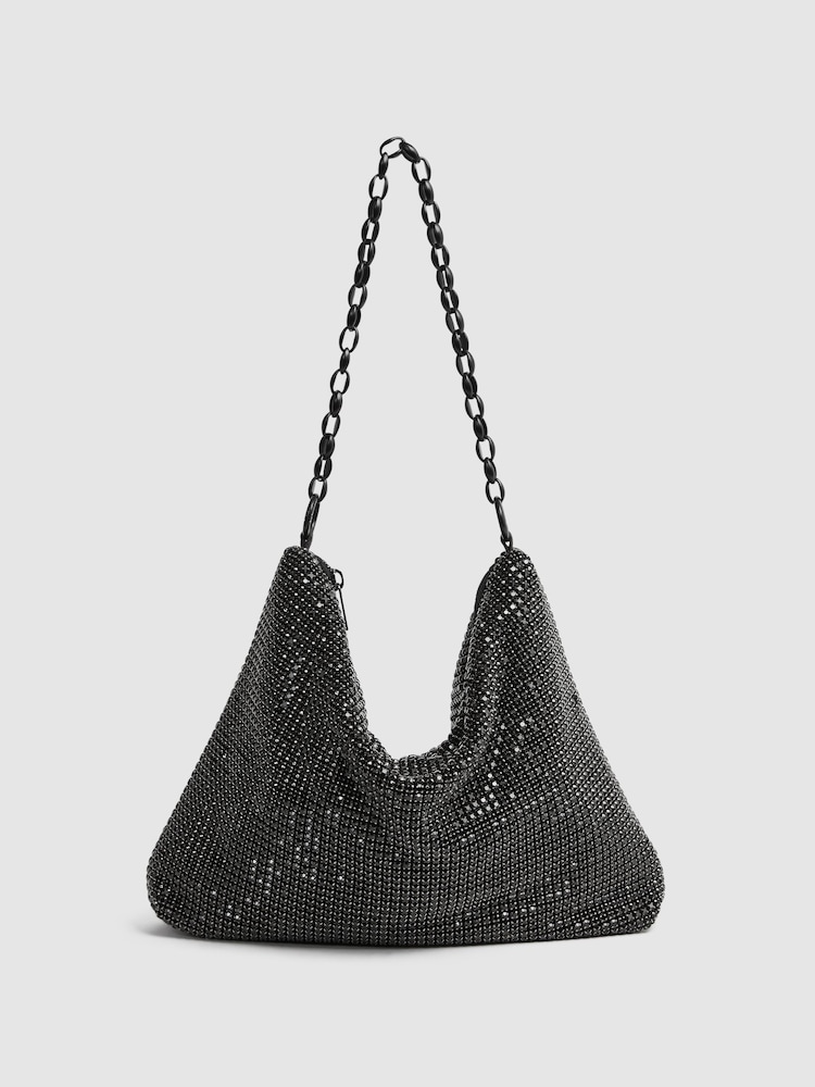 Reiss Black Trinity Draped Crystal Handbag - Image 1 of 5