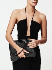 Reiss Black Trinity Draped Crystal Handbag - Image 2 of 5