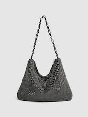 Reiss Black Trinity Draped Crystal Handbag - Image 4 of 5