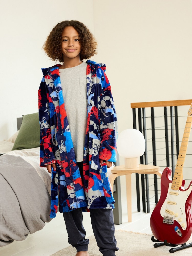 Navy Blue/Red Football Fleece Robe (3-16yrs) - Image 2 of 7